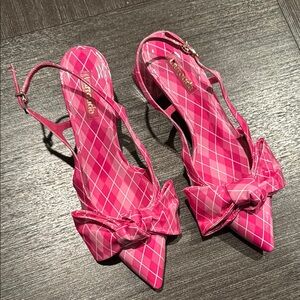 Larroude Stylish Argyle Bow Pink Slingback Heels size 7
